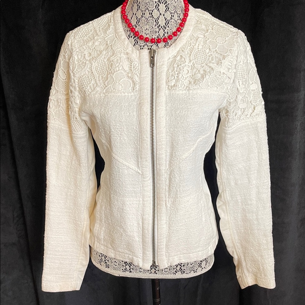 CAbi Cream Lace Bomber Jacket